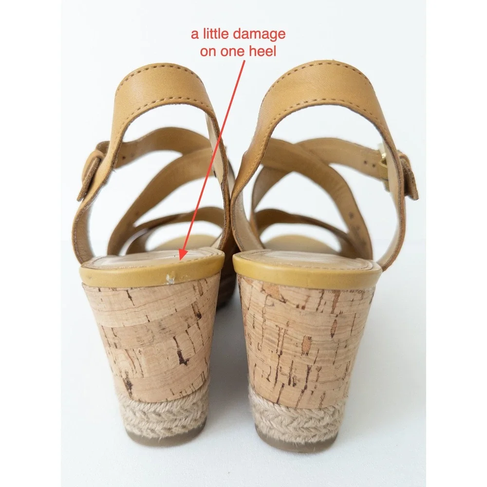Franco Sarto Kelsy Wedge Sandals Womens 9M Tan Leather Cork Espadrille Boho